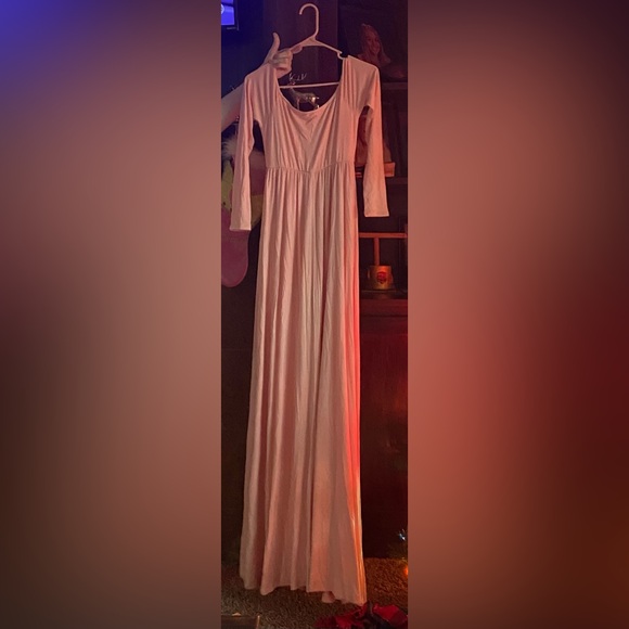 PinkBlush Petite Pink Solid Off Shoulder Maternity Maxi Dress -Size Small Long - Picture 9 of 12